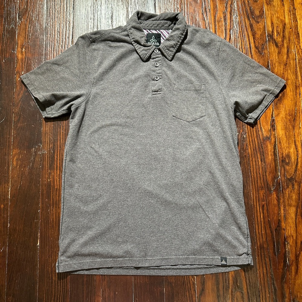 prAna Polo Shirt Mens‎ Medium Gray Pocket Preppy Lightweight